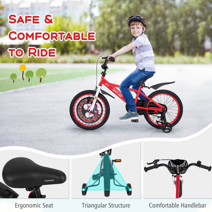 Costway 18" Kid's Bike For 4-8 With Height-adjustable Handlebar & Saddle Handbrake Red