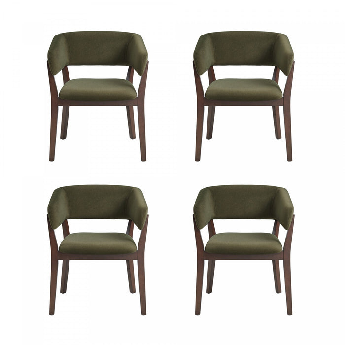 Blake Modern Faux Mohair Wood Armchair in Green - Set of 4 Dining Chair 