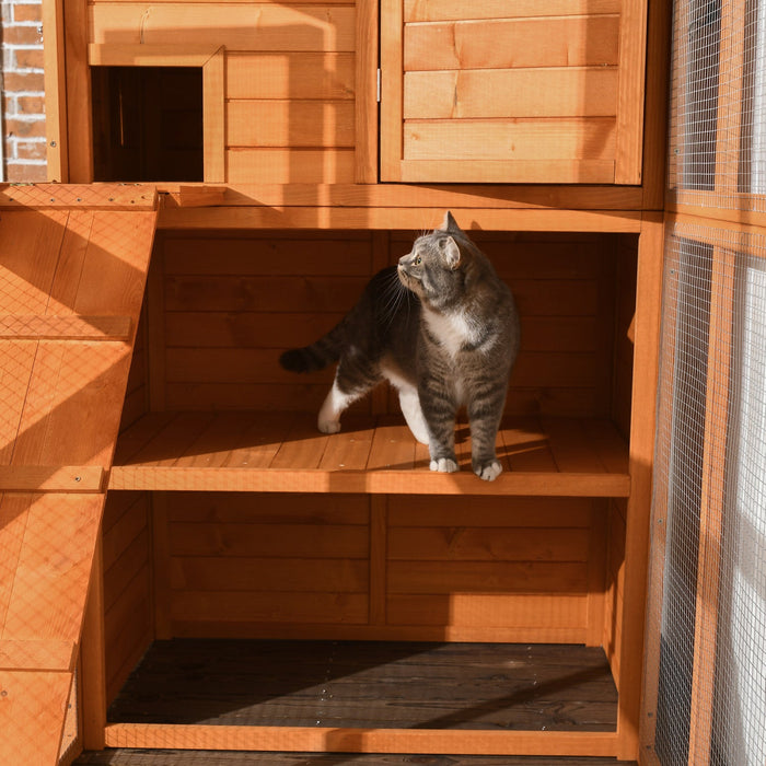 Pawhut Large Catio Outdoor Cat Enclosure Weatherproof Cat House With Cat Condo, Indoor Wooden Cat Ca