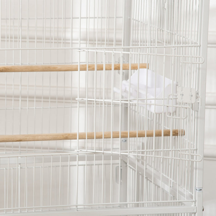 Pawhut 52\" Large Rolling Steel Bird Cage Bird House With Rolling Stand, Storage Shelf, Wood Perch, F