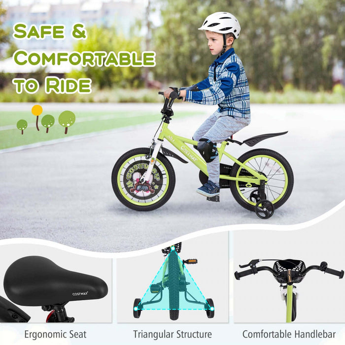 Costway 16" Kid's Bike For 4-7 With Height-adjustable Handlebar & Saddle Handbrake Green