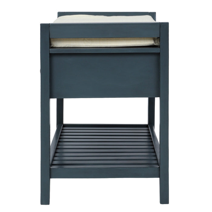 Stephanie Pine Wood Shoe Rack Bench With Cushioned Seat With Storage Drawers - Antique Navy 