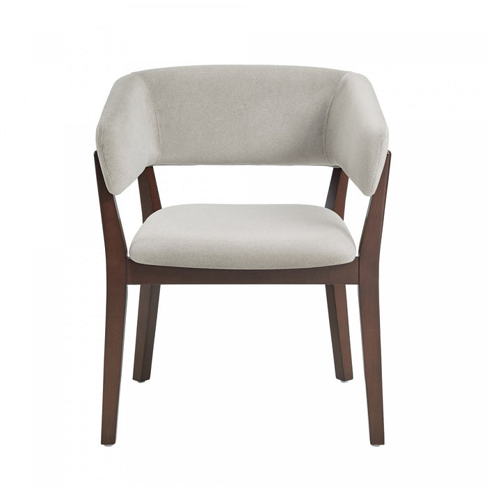 Blake Modern Wood Faux Mohair Armchair in Greige 