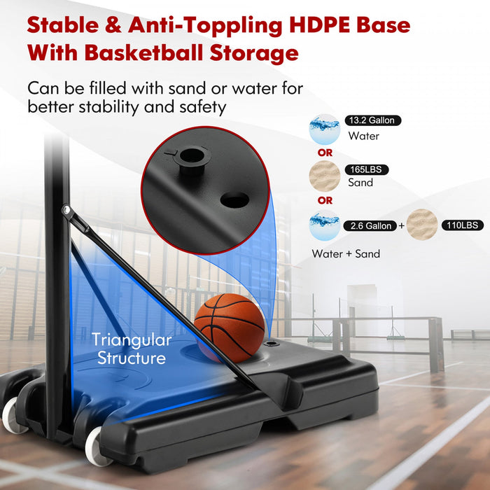 Costway 4.25-10ft Portable Adjustable Basketball Hoop System With 44" Backboard 2 Nets