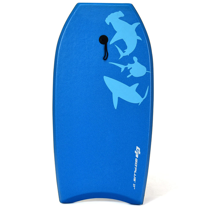 Goplus 37'' Lightweight Super Bodyboard Surfing W/leash Eps Core Boarding Blue Shark