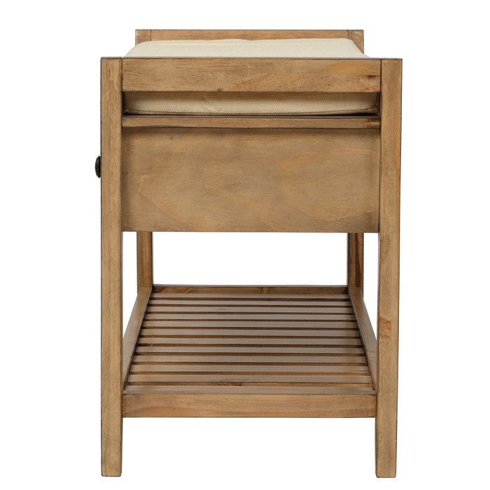 Stephanie Pine Wood Shoe Rack Bench With Cushioned Seat With Storage Drawers - Old Pine 