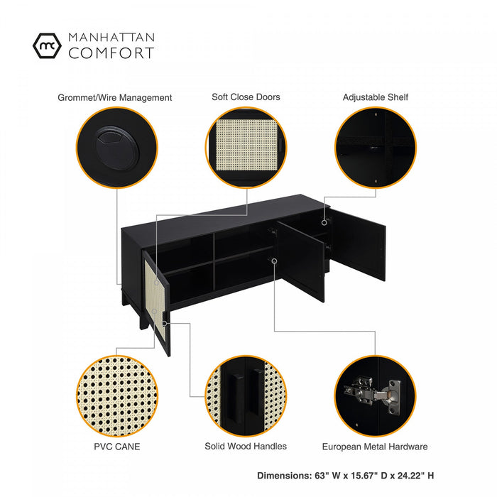 Sheridan Mid-Century Modern 4-Piece Living Room Set in Black 