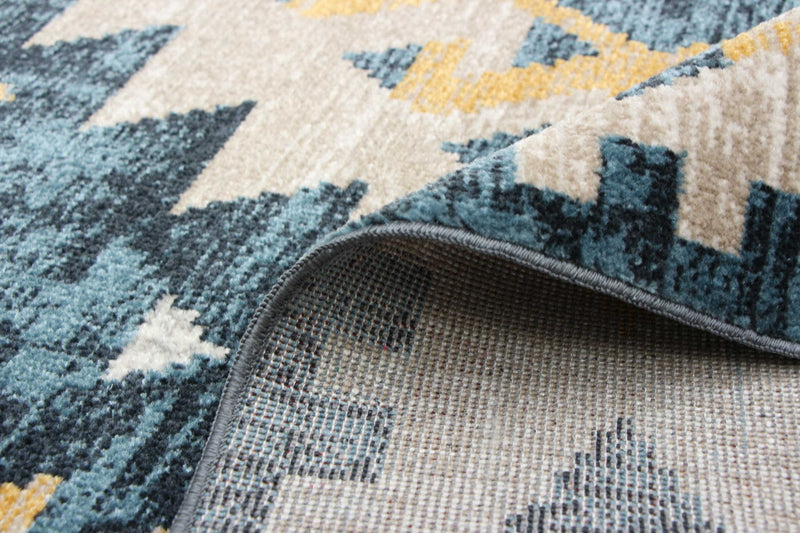 Mosaic Taupe/Blue Machine Washable Area Rug - 6'0\" x 9'0\"