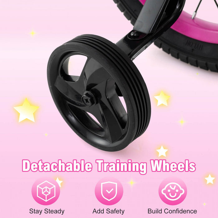 Costway 12" Kid's Bike With Training Wheels Adjustable Handlebar & Seat Handbrake Pink