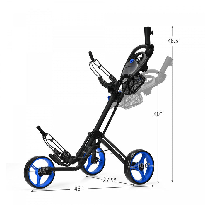 Goplus Folding 3 Wheels Golf Push Cart W/brake Scoreboard Adjustable Handle Blue