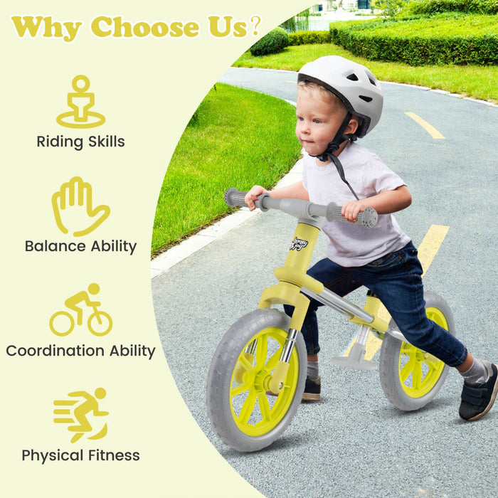Honeyjoy 12" Balance Bike 2 Wheels Children's Bicycle With Adjustable Seat Green