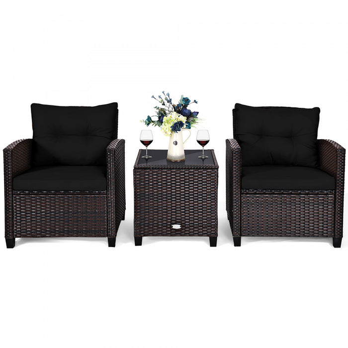 Costway 3pcs Patio Rattan Furniture Set Cushion Conversation Set Sofa Coffee Table Black