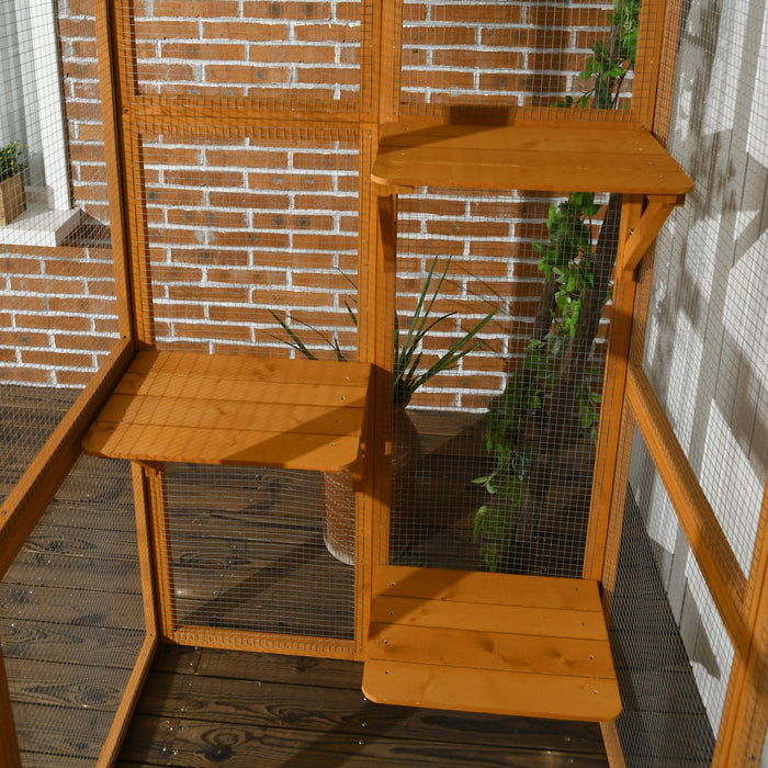 Pawhut Large Outdoor Catio Enclosure, Weatherproof Cat House With Asphalt Roof, Wooden Cat Patio Cag