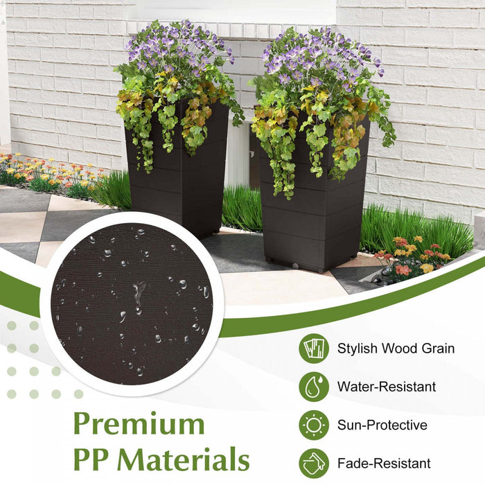 Costway 23" Tall Planter Set Of 2 For Indoor/ Outdoor Use Large Self-watering Plant Pot Brown