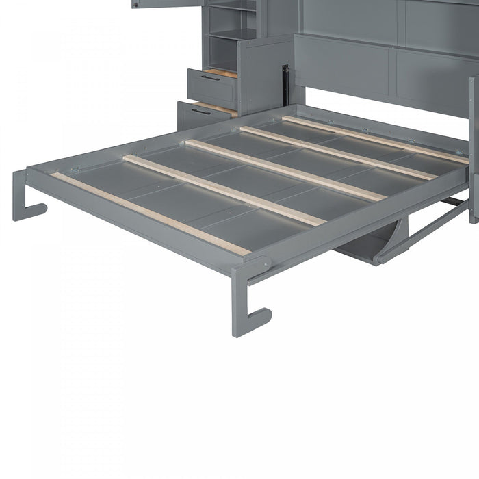 Joyce Closet Queen Murphy Bed With Drawers And Shelves - Grey 