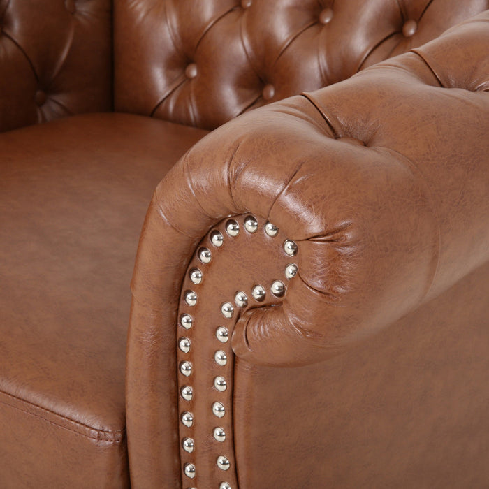 Gibbon Comfy Faux Leather Upholstery Arm Chair With Tufted Back,brown Accent Chair 