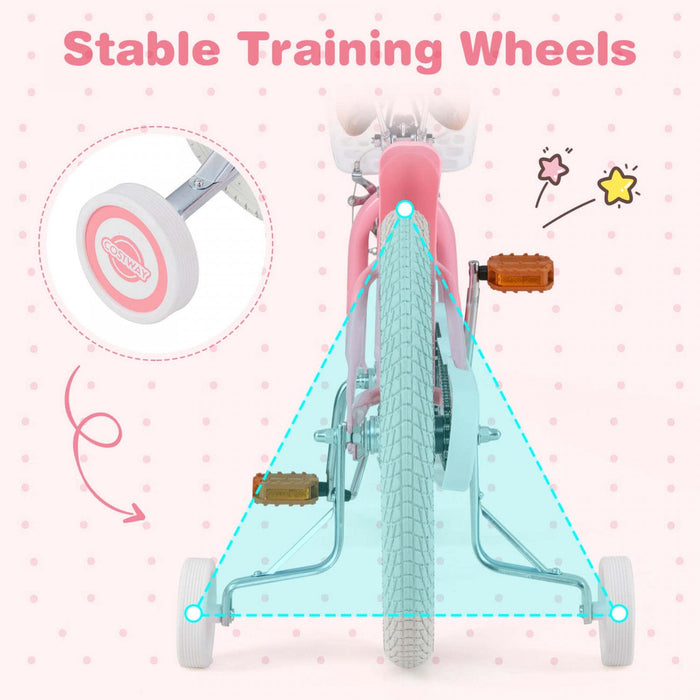 Costway 18" Kids Bike Toddler Bicycle Withtraining Wheel Kickstand For 4-8 Years Old Girl Red