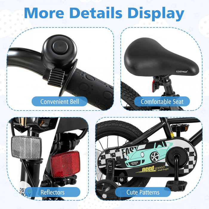 Costway 14" Kids Training Bike With Removable Training Wheels Pneumatic Tires Black