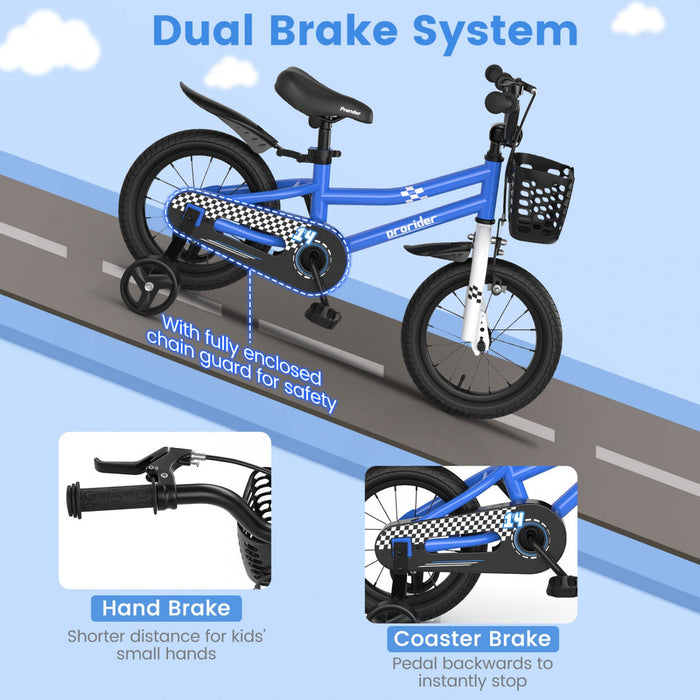 Costway 14" Kid's Bike W/ Removable Training Wheels & Basket For 3-5 Years Old Blue