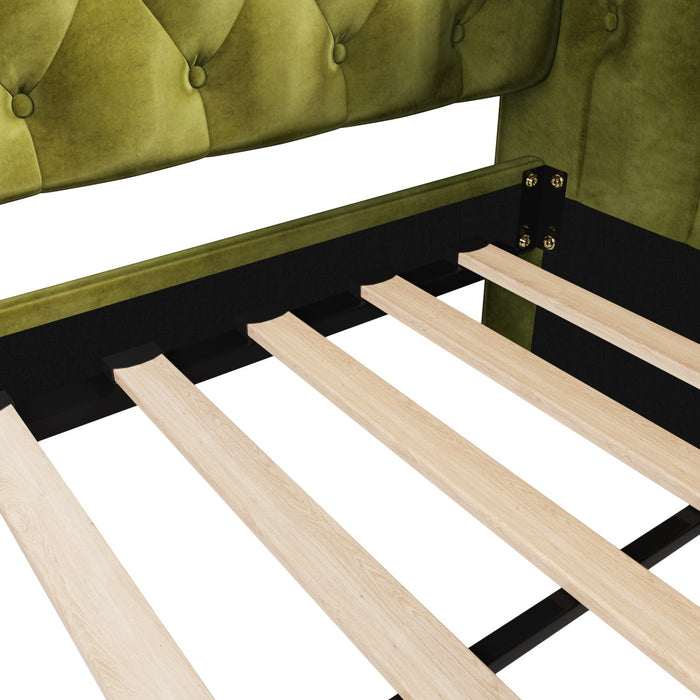 Sophia Tufted Design Upholstered Daybed with Trundle and Comfortable Backrest,Green  