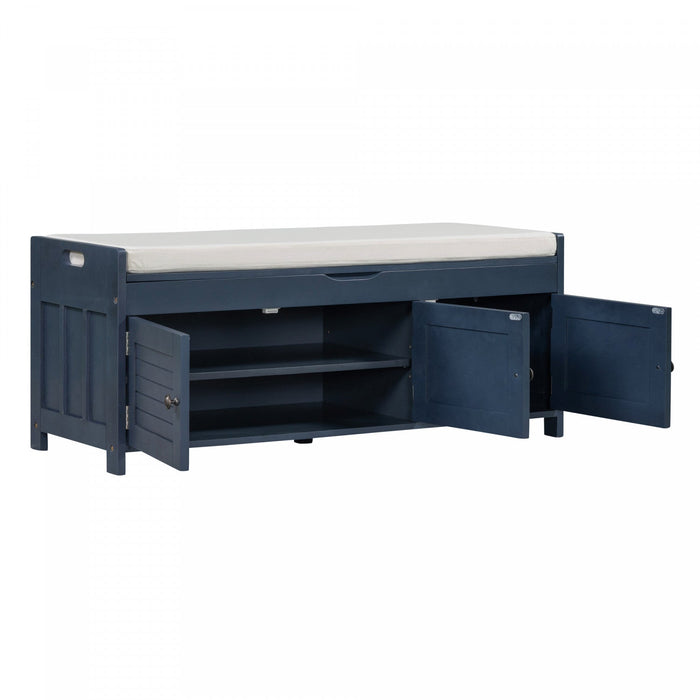 Olivia Pine Wood Storage Bench With 3-door Shoe Cabinet With Hidden Compartment - Antique Navy 