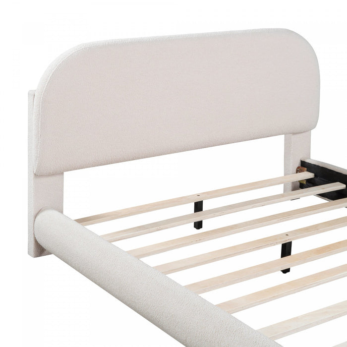 Sophie Teddy Fleece Upholstered Platform Bed with Soft Fabric and Sturdy Frame,Queen Size,Beige Queen Bed  