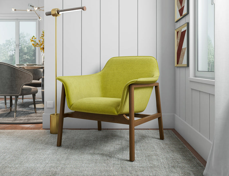 Manhattan Comfort Miller Linen Weave Accent Chair - Green & Walnut