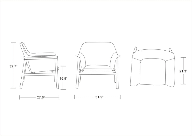 Manhattan Comfort Miller Linen Weave Accent Chair - Grey & Walnut