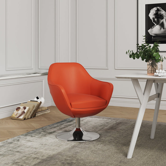 Manhattan Comfort Caisson Polished Chrome Faux Leather Swivel Accent Chair - Orange
