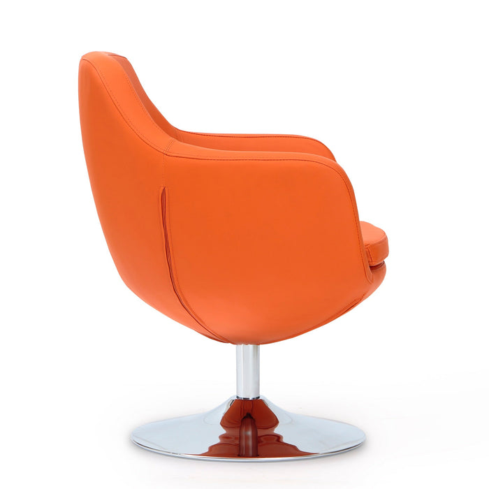 Manhattan Comfort Caisson Polished Chrome Faux Leather Swivel Accent Chair - Orange