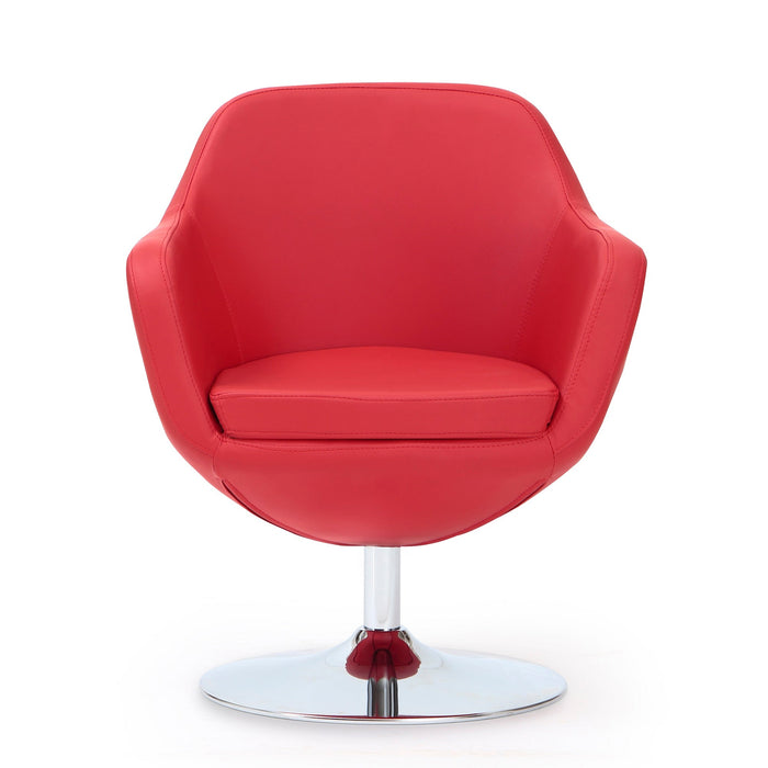 Manhattan Comfort Caisson Polished Chrome Faux Leather Swivel Accent Chair - Red