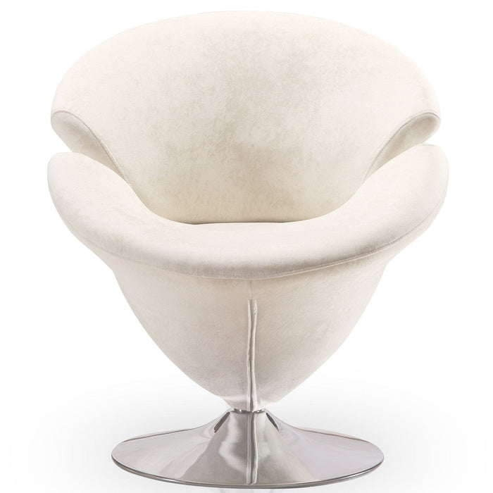 Manhattan Comfort Tulip Polished Chrome Velvet Swivel Accent Chair - White