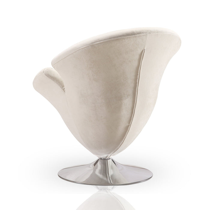 Manhattan Comfort Tulip Polished Chrome Velvet Swivel Accent Chair - White