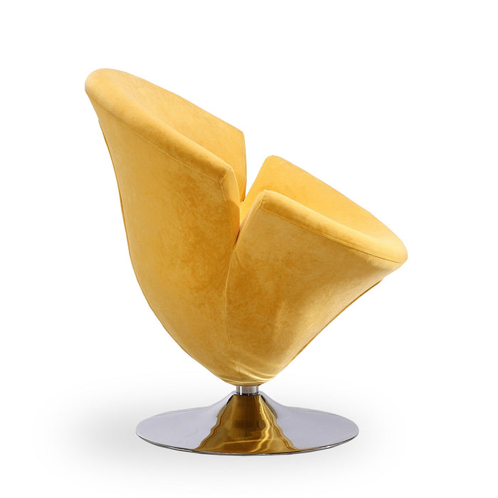 Manhattan Comfort Tulip Polished Chrome Velvet Swivel Accent Chair - Yellow