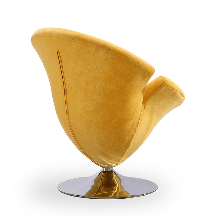 Manhattan Comfort Tulip Polished Chrome Velvet Swivel Accent Chair - Yellow