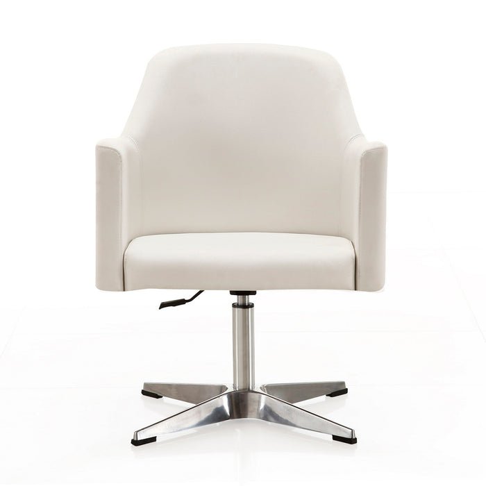 Manhattan Comfort Pelo Polished Chrome Faux Leather Adjustable Height Swivel Accent Chair - White