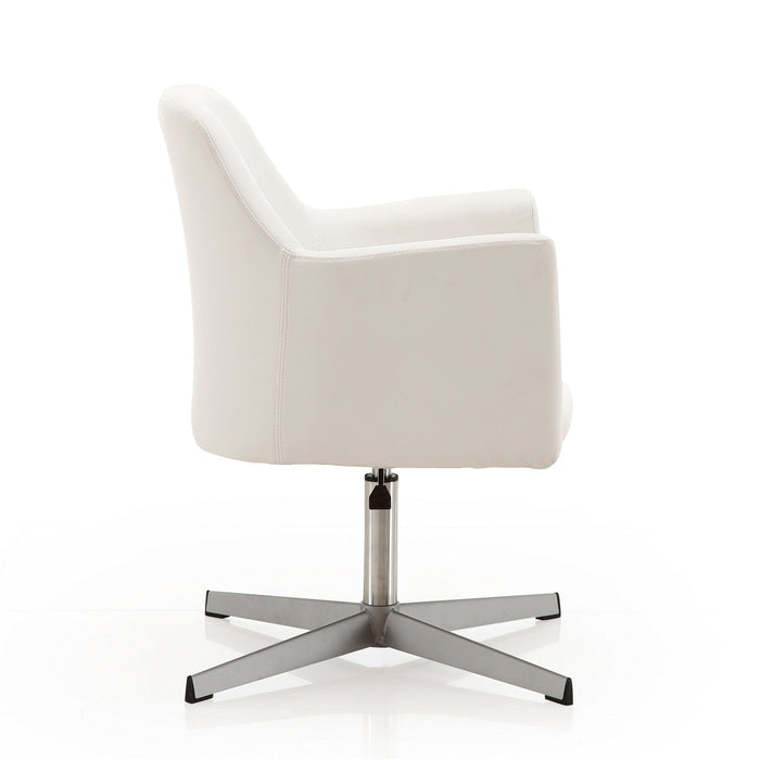 Manhattan Comfort Pelo Polished Chrome Faux Leather Adjustable Height Swivel Accent Chair - White
