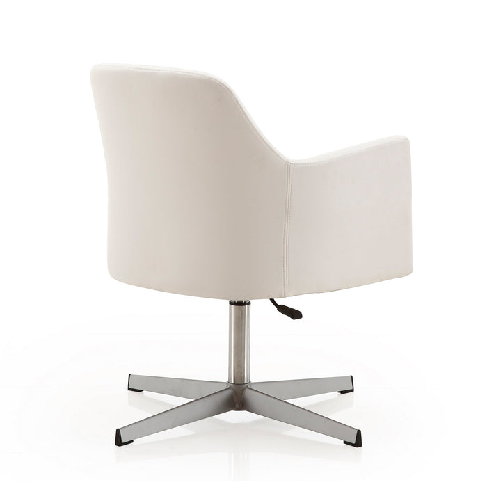 Manhattan Comfort Pelo Polished Chrome Faux Leather Adjustable Height Swivel Accent Chair - White