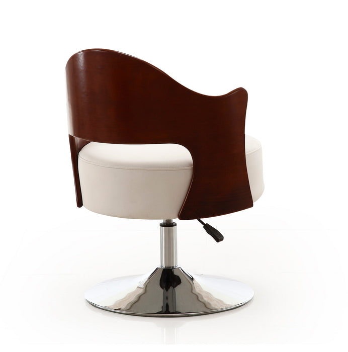 Manhattan Comfort Bopper Polished Chrome Faux Leather Adjustable Height Swivel Accent Chair - White