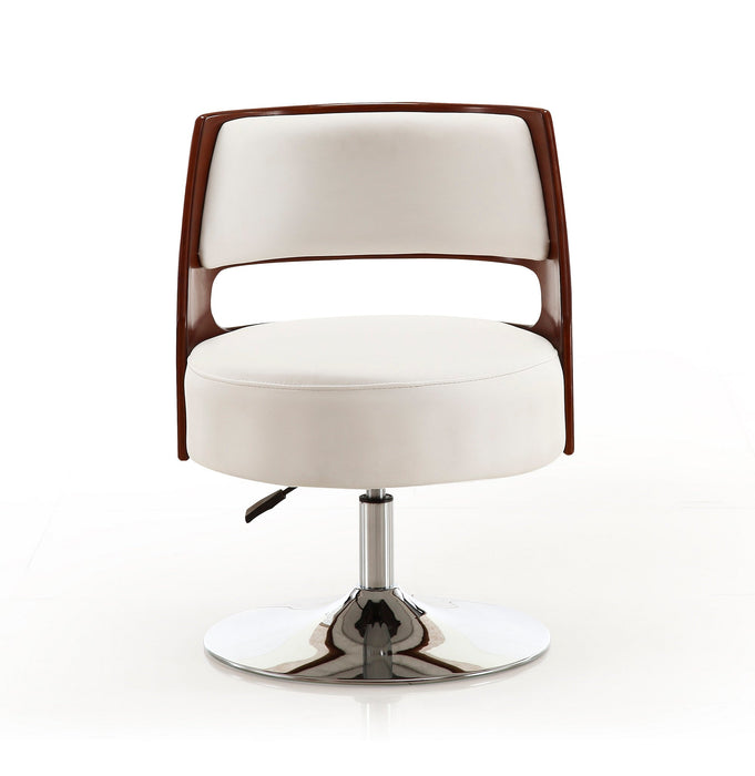 Manhattan Comfort Salon Polished Chrome Faux Leather Adjustable Height Swivel Accent Chair - White