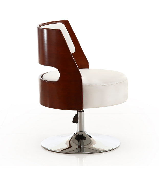 Manhattan Comfort Salon Polished Chrome Faux Leather Adjustable Height Swivel Accent Chair - White
