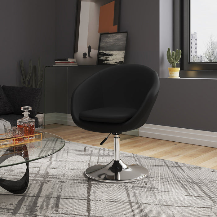 Manhattan Comfort Hopper Polished Chrome Faux Leather Adjustable Height Accent Chair - Black