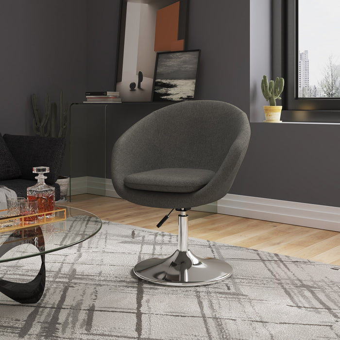 Manhattan Comfort Hopper Polished Chrome Twill Adjustable Height Accent Chair - Grey