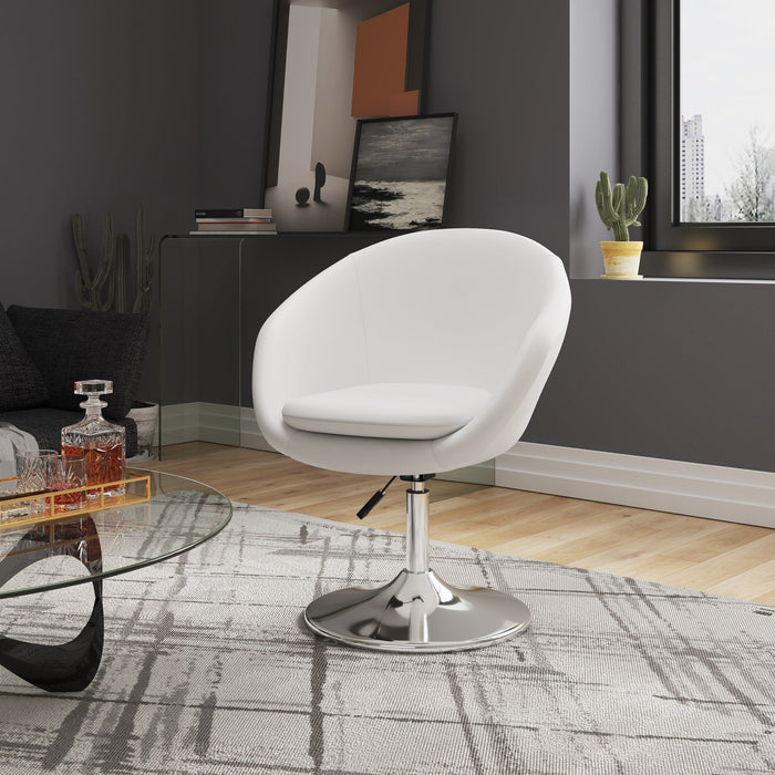 Manhattan Comfort Hopper Polished Chrome Faux Leather Adjustable Height Accent Chair - White