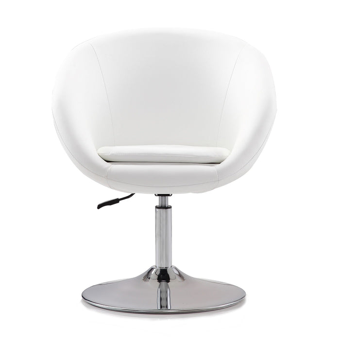 Manhattan Comfort Hopper Polished Chrome Faux Leather Adjustable Height Accent Chair - White