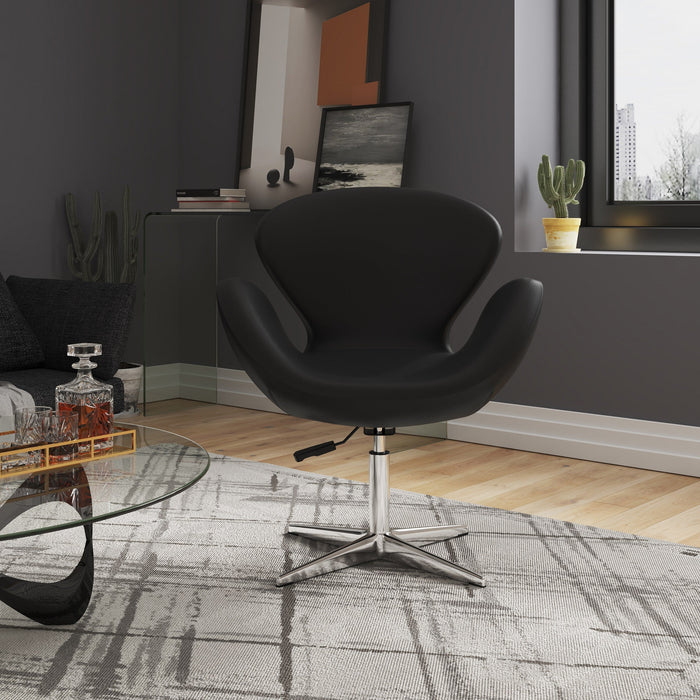 Manhattan Comfort Raspberry Polished Chrome Faux Leather Adjustable Swivel Accent Chair - Black