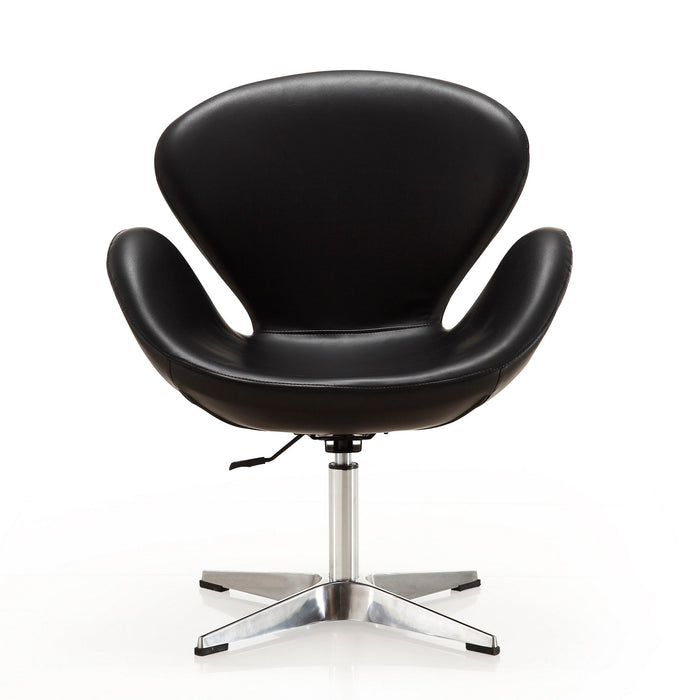 Manhattan Comfort Raspberry Polished Chrome Faux Leather Adjustable Swivel Accent Chair - Black