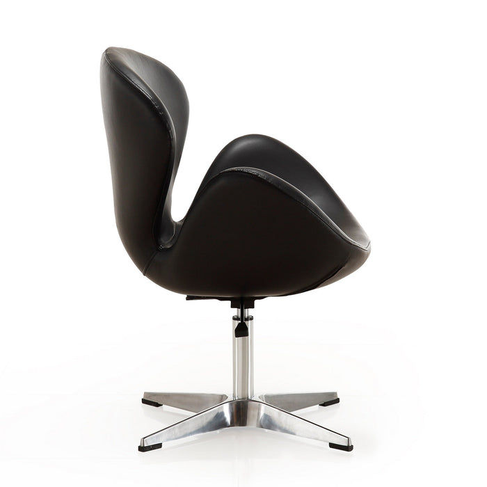 Manhattan Comfort Raspberry Polished Chrome Faux Leather Adjustable Swivel Accent Chair - Black