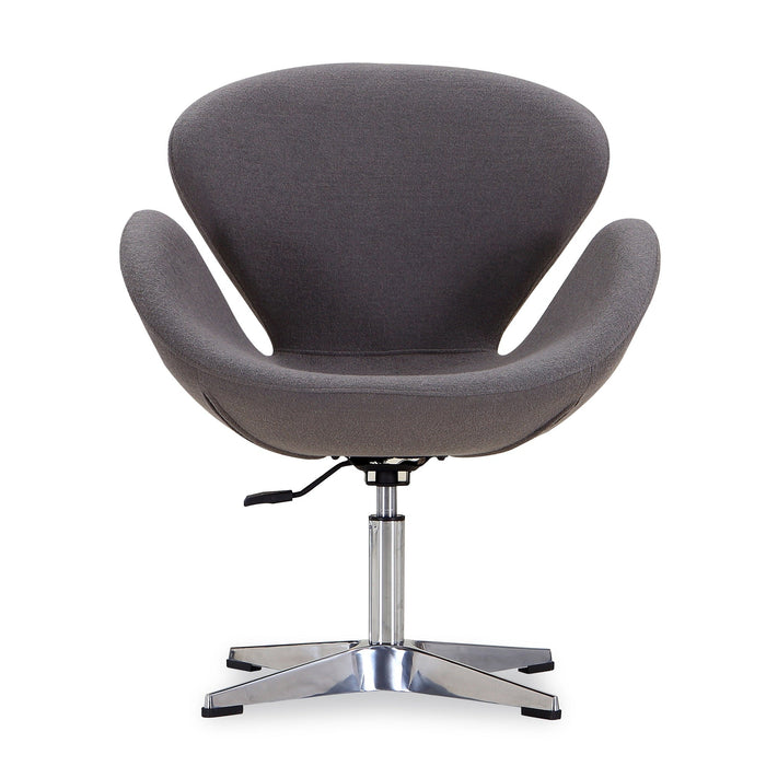 Manhattan Comfort Raspberry Polished Chrome Wool Blend Adjustable Swivel Accent Chair - Grey