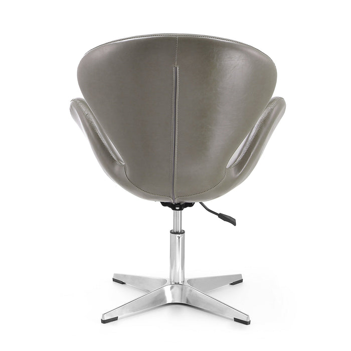 Manhattan Comfort Raspberry Polished Chrome Faux Leather Adjustable Swivel Chair - Pebble